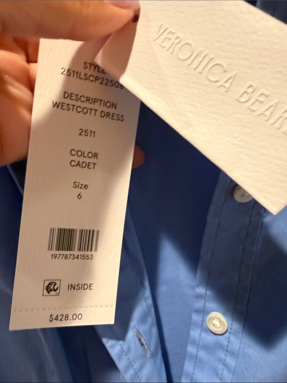 Veronica Beard Light Blue Cap-Sleeve Shirt Dress - Picture 3 of 4